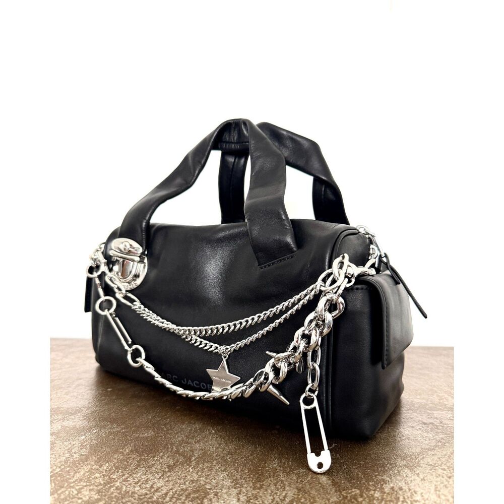 Marc Jacobs Pushlock Bag Black Leather Crossbody Satchel NWT